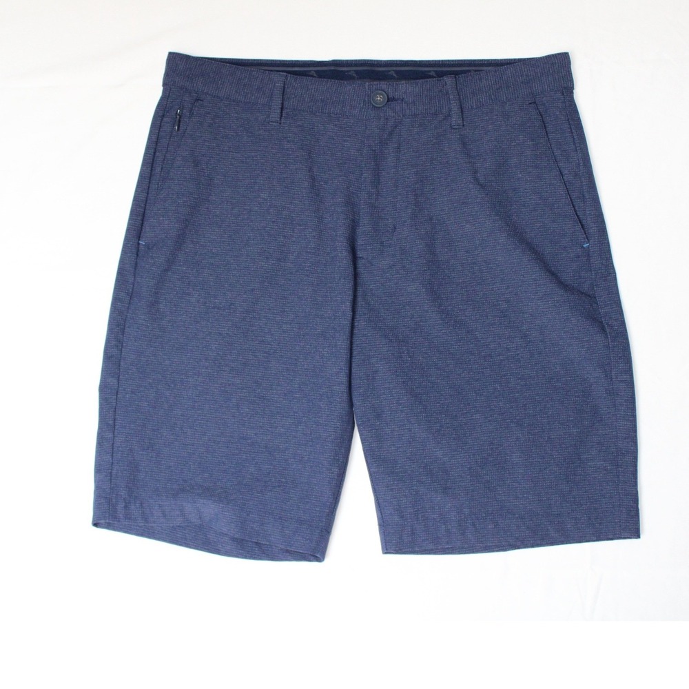 Tommy Bahama Men's Boracay Athleisure Navy Blue Plaid Flat Front Shorts Size 32